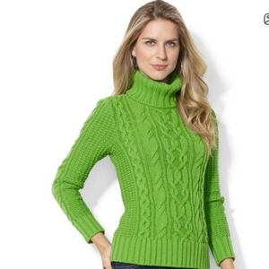 Lauren Ralph Lauren Sweater Turtleneck Cable Knit Green Sz Small